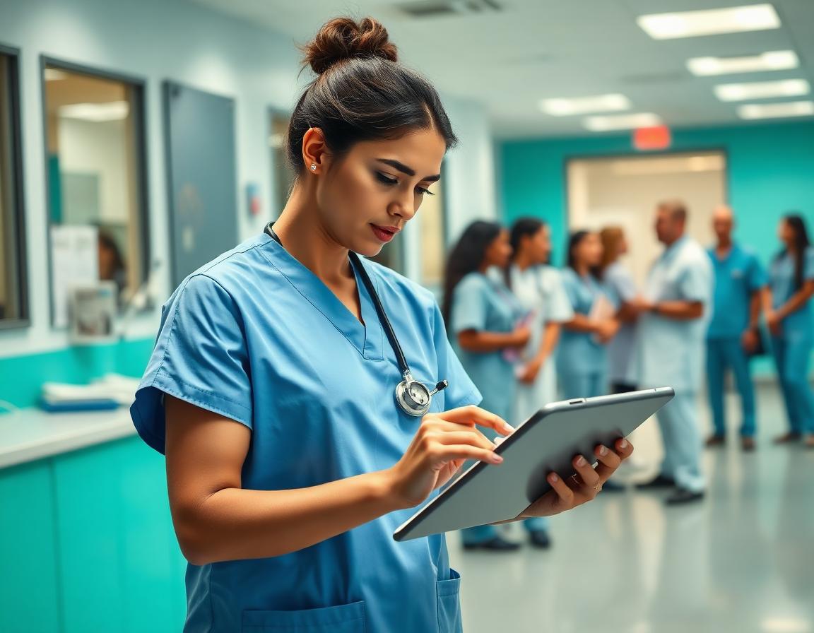 Nurse completing a training needs assessment on a tablet